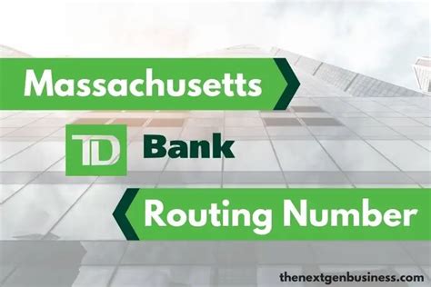TD Bank, Massachusetts, Newton, 1197 Centre Street Routing number and SWIFT Code ... Routing number direct deposits, electronic payments: 031101266; Routing number wire transfer - domestic: 031101266; SWIFT Code / BIC: TDOMCATTTOR; If you have any questions about the swift code or internal number of the route, please contact …